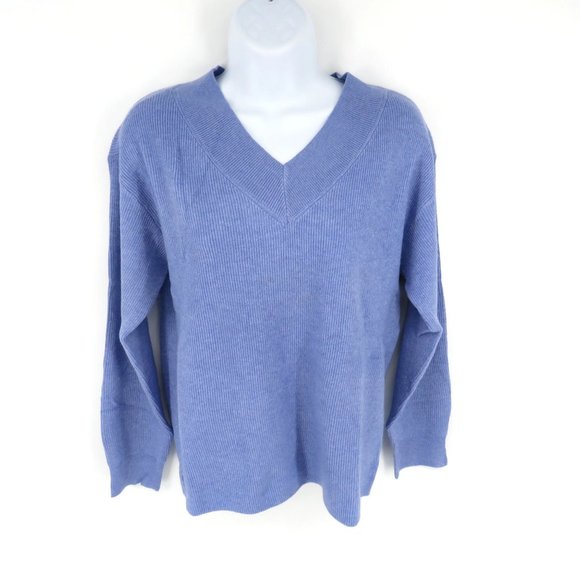 Nine West Women's V-Neck Ribbed Heron Blue Sweater Medium NWT $49 - Picture 1 of 6